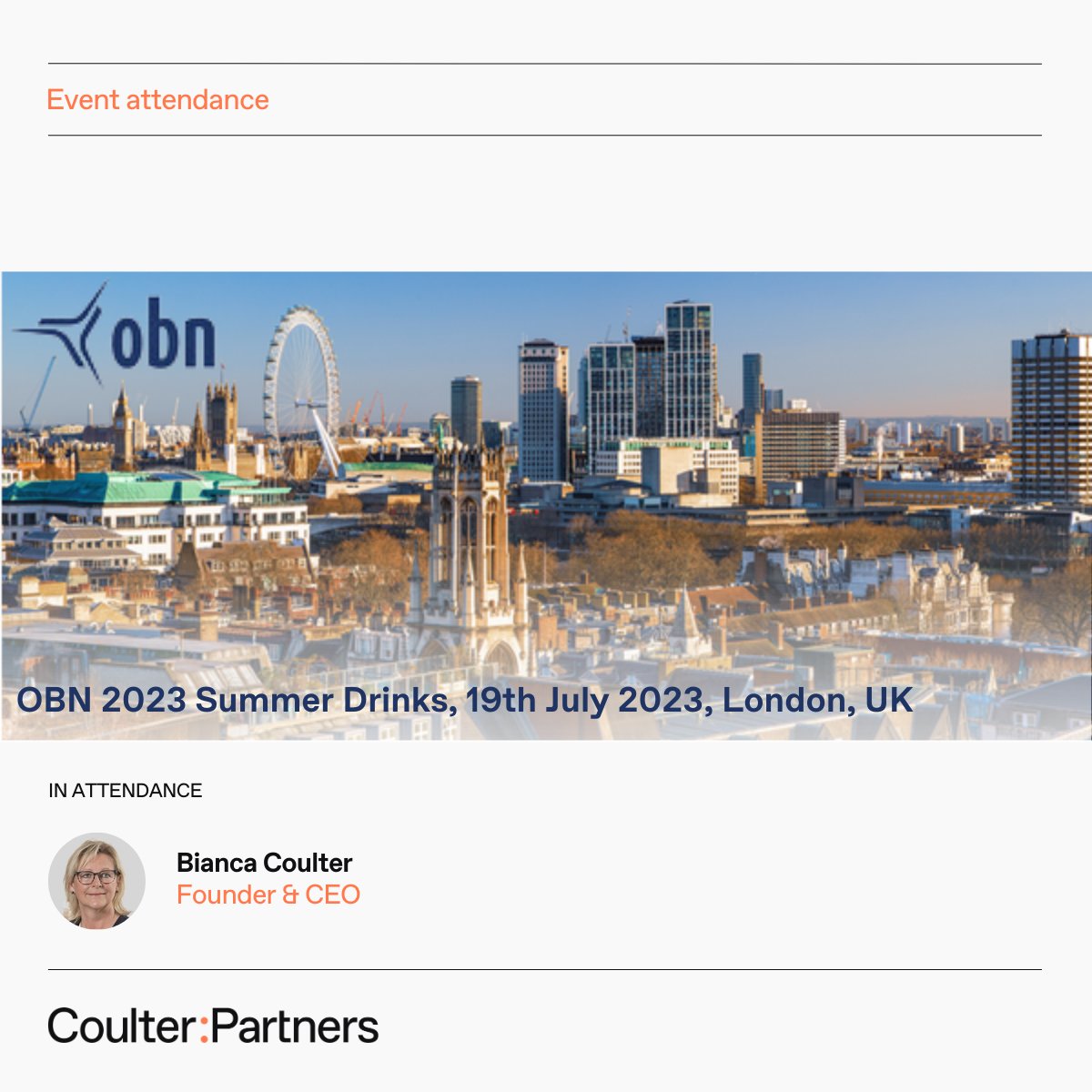Say hello to Bianca Coulter at the OBN 2023 Summer Drinks this Wednesday 19th July. linkedin.com/posts/coulter-…