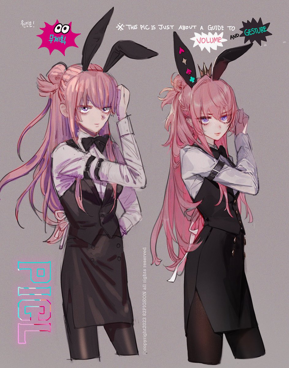 1girl animal ears pantyhose rabbit ears pink hair long hair skirt  illustration images