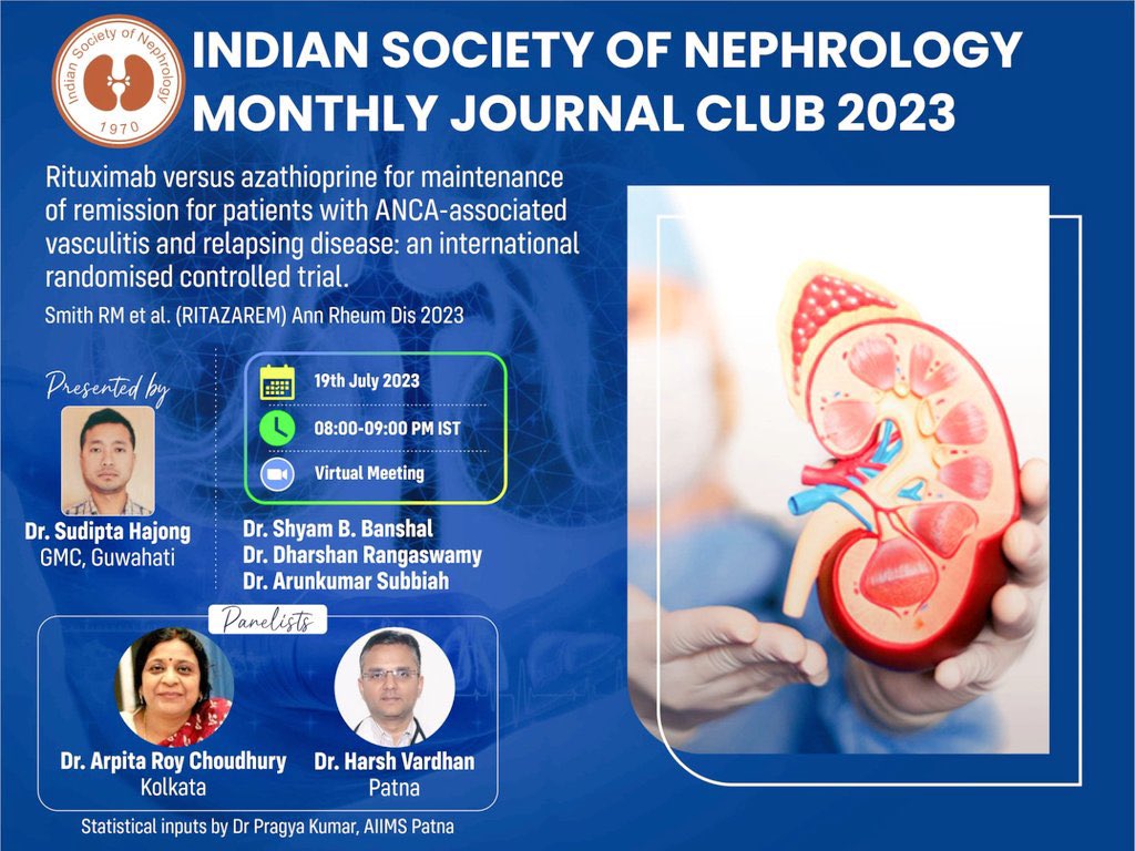You are invited to a Zoom webinar.
On July 19, 2023 at 08:00 PM IST  
The ISN India Monthly Journal Club 2023
Journal article full text 👉 ncbi.nlm.nih.gov/pmc/articles/P…
Please click the link below to join the webinar:
us02web.zoom.us/j/85604604633?…

Passcode: 233251