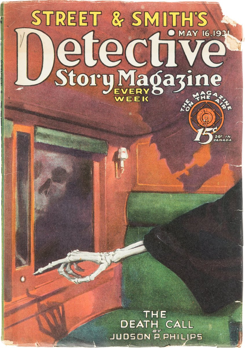 DETECTIVE STORY MAGAZINE 
Title: The Death call
Writer: Judson P. Philips 
Illustrator: John A. Coughlin
Publisher: Street & Smith Publishing Corp. NY https://t.co/iFTiTdAj7D