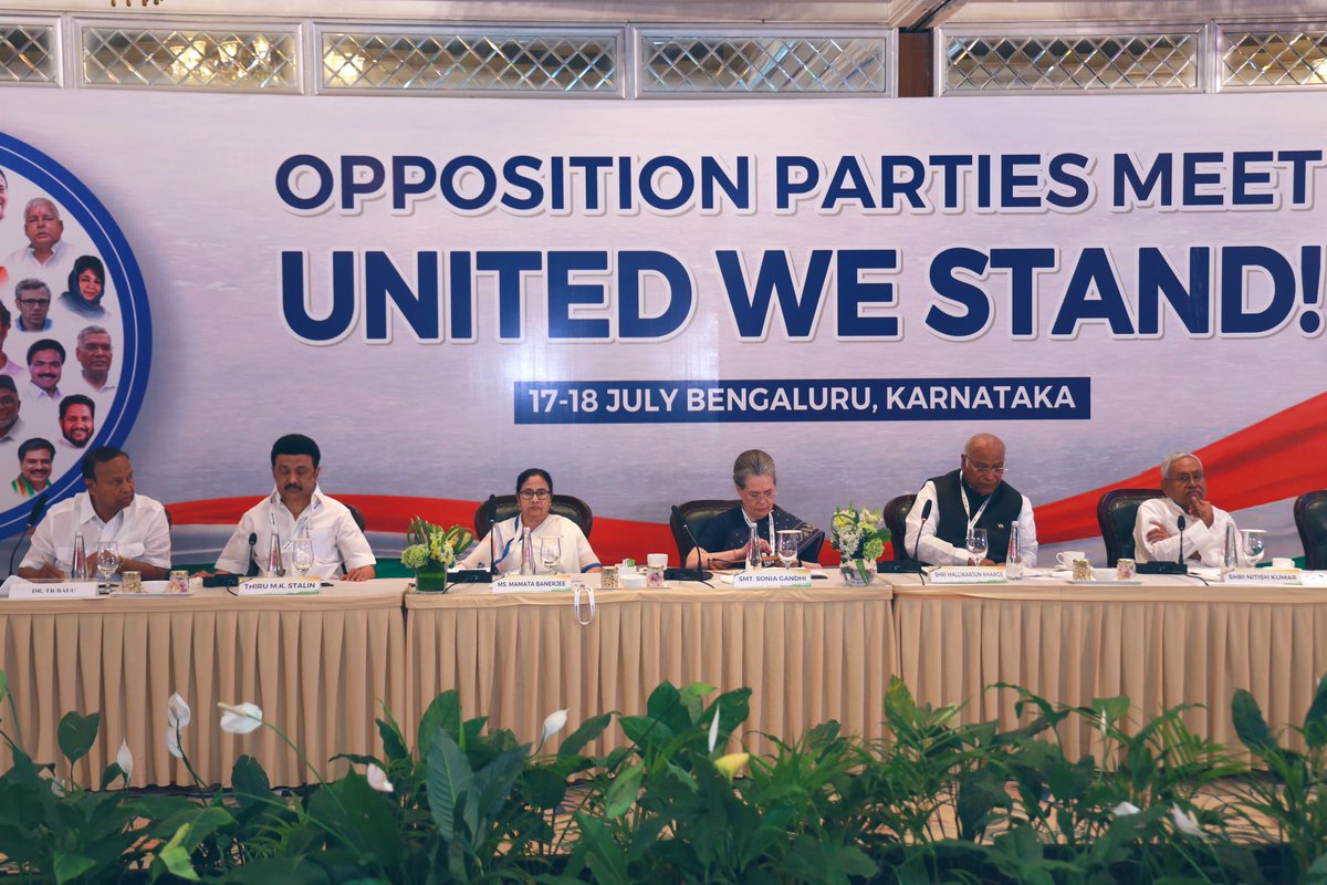 kharge's tweet photo. Well begun is half done! 

Like-minded opposition parties shall closely work together to foster an agenda of social justice, inclusive development and national welfare. 

We want to free the people of India from the autocratic and anti-people politics of hate, division, economic inequality and loot. 

We want an India which is governed by Constitutional principles of justice, liberty, equality and fraternity. 

We want an India which provides hope and faith to the weakest person. 

United We Stand, for this INDIA 🇮🇳