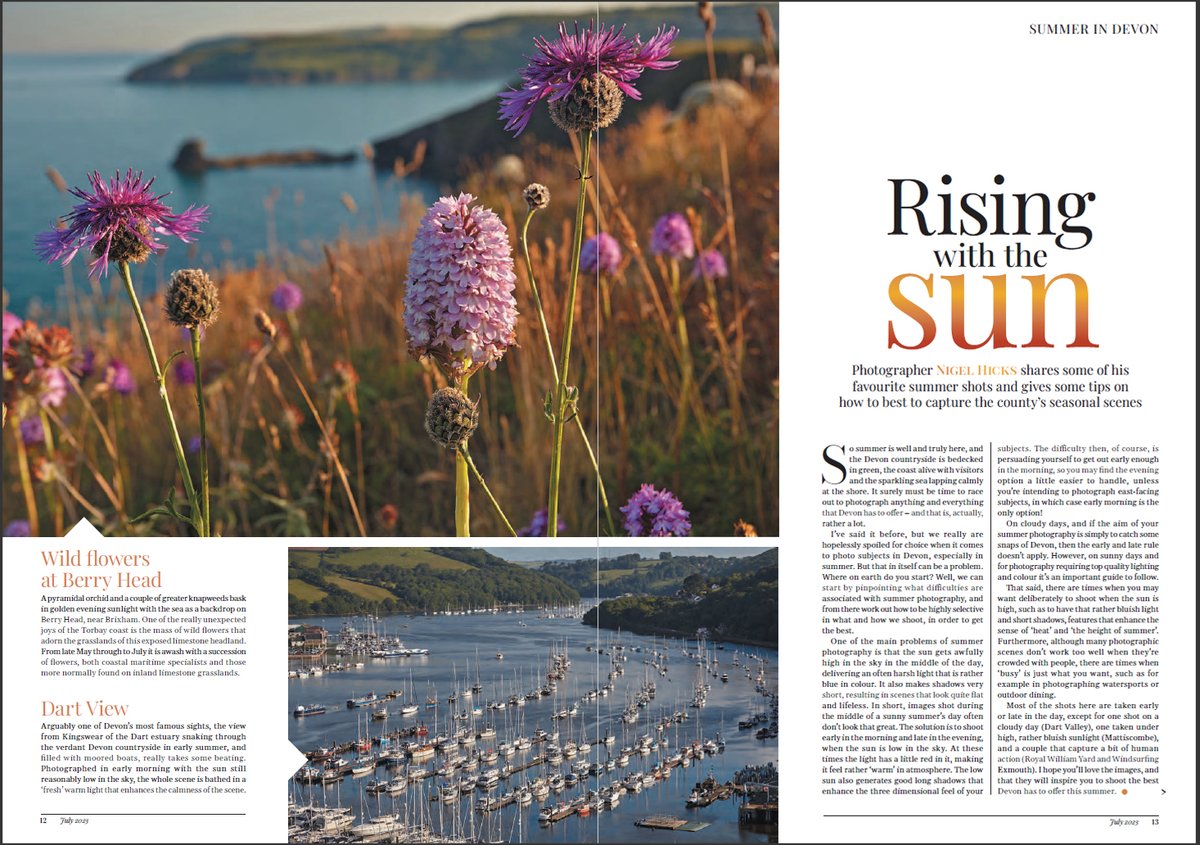 The opening spread from my latest magazine article: Summer photography across Devon, in southwest England, in July's Devon Life magazine. I hope you'll love it!
@DevonLife @ThePhotoHour #Torbayhour @BBCDevon