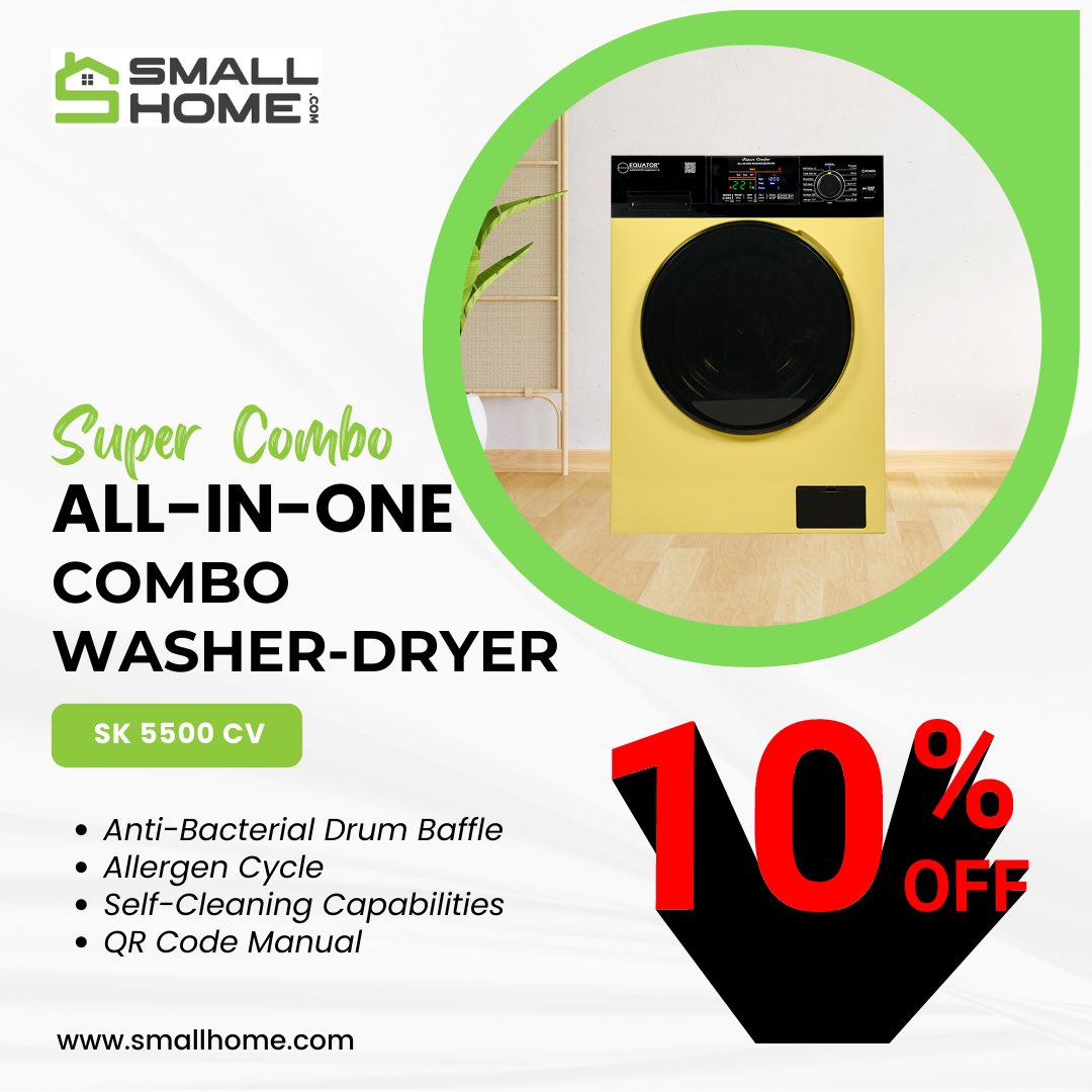 Take advantage of SmallHome's SK 5500 CV 10% discount when you purchase this item today! 🤑

#sale #homeappliance #homeappliancesale #combowasherdryer #washingmachine #offersale