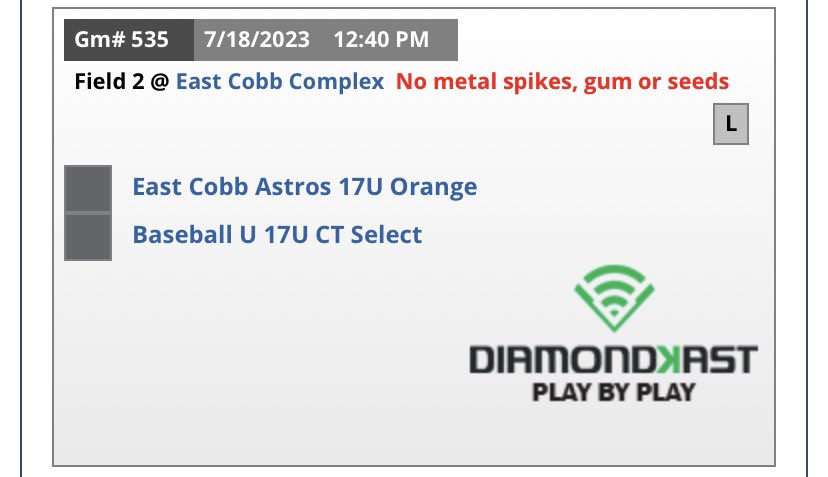 I am starting tomorrow at the East Cobb Complex at 12:40 - Field 2
<a href="/BaseballUCT/">Baseball U CT</a> <a href="/BaseballU/">Baseball U ®</a>