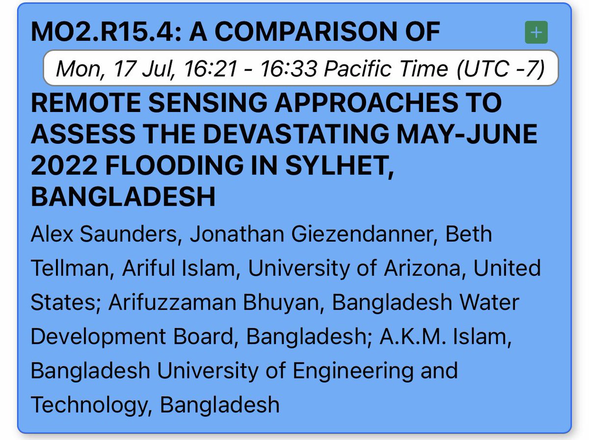 alexsaunderstwt's tweet photo. If you’re at IEEE #IGARSS2023 today, come find me in Room F from 3.45pm for “Advanced Flood Monitoring and Prediction for Disaster Risk Reduction and Resilient Infrastructure”. https://t.co/TIxBtmFX4s