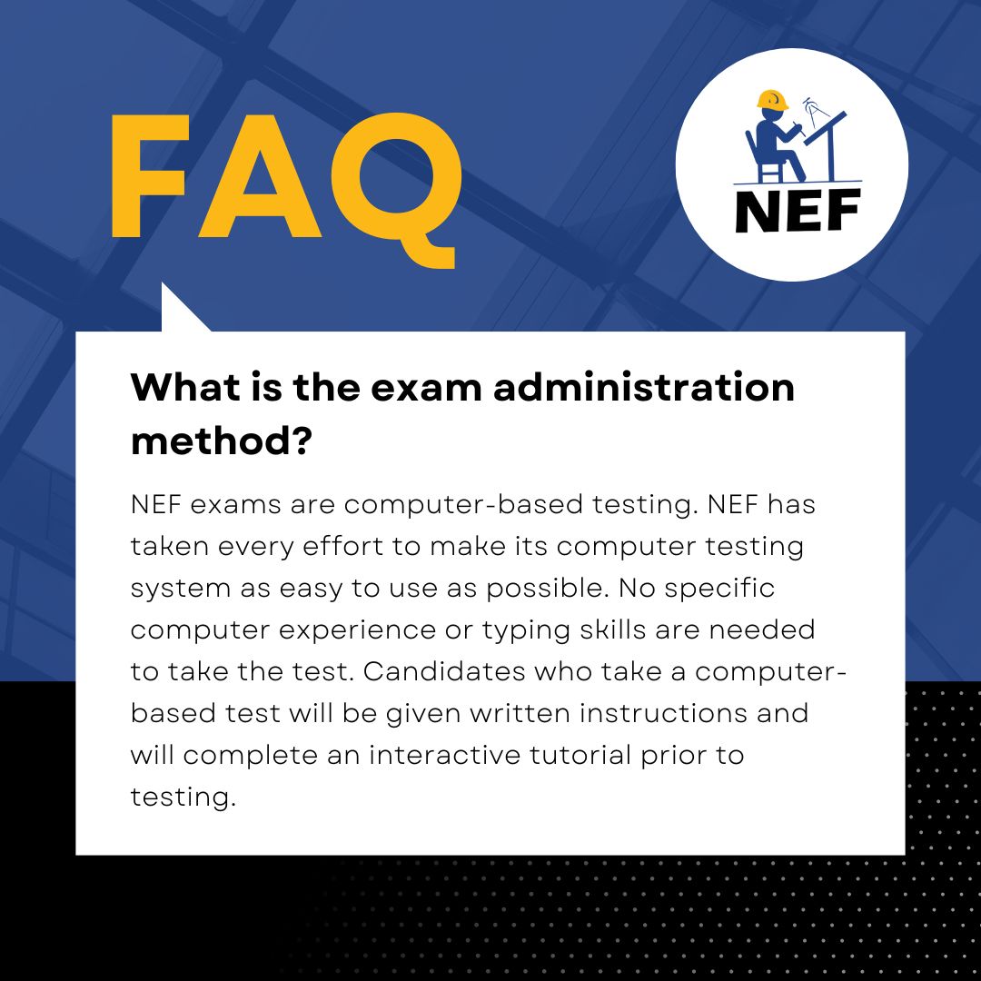 NAWICEF's tweet photo. NEF exams are computer-based. NEF has taken every effort to make its computer testing system as easy to use as possible. No specific computer experience or typing skills are needed to take the test. 

#Certification #CareerAdvancement #NEF #ContinuingEducation https://t.co/ghhbaHJ1fE