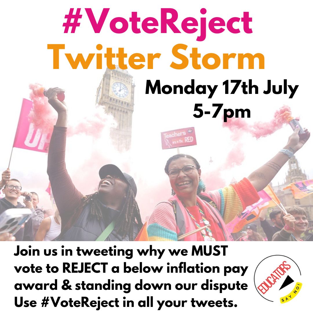 🔄 Please join the @educatorssayno Twitter storm using #VoteReject between 5-7pm, and let’s support our educator pals. 🔄