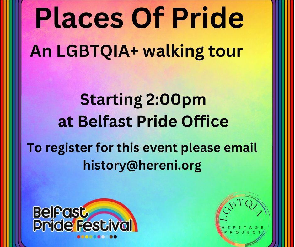 Join us for a Pride Heritage Tour around Belfast, please email us to register for a place, this Saturday. @belfastpride #lgbtqiaheritage #Belfast