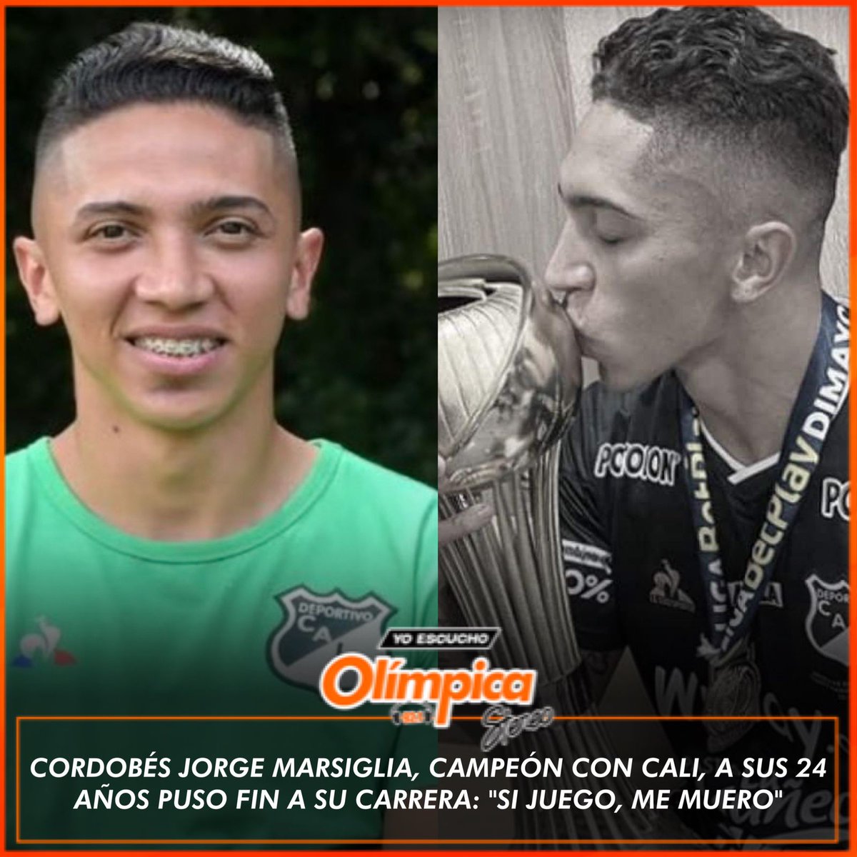Olimpica921's tweet photo. #Deportes ⚽ l Cordobés Jorge Marsiglia, campeón con Cali, a sus 24 años puso fin a su carrera: "Si juego, me muero" 

Al defensor central le detectaron un problema en el corazón en un momento de su carrera vital, cuando iba a jugar en el exterior. https://t.co/14wx02PMlV