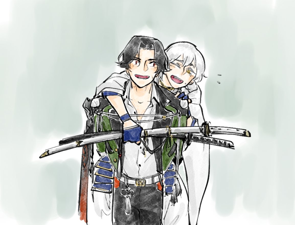 鶴丸国永(刀剣乱舞) 「豊前「つるさん足を捻ったなんて珍しいちゃ」 鶴丸「すまん」」|そら|夢かうつつかのイラスト