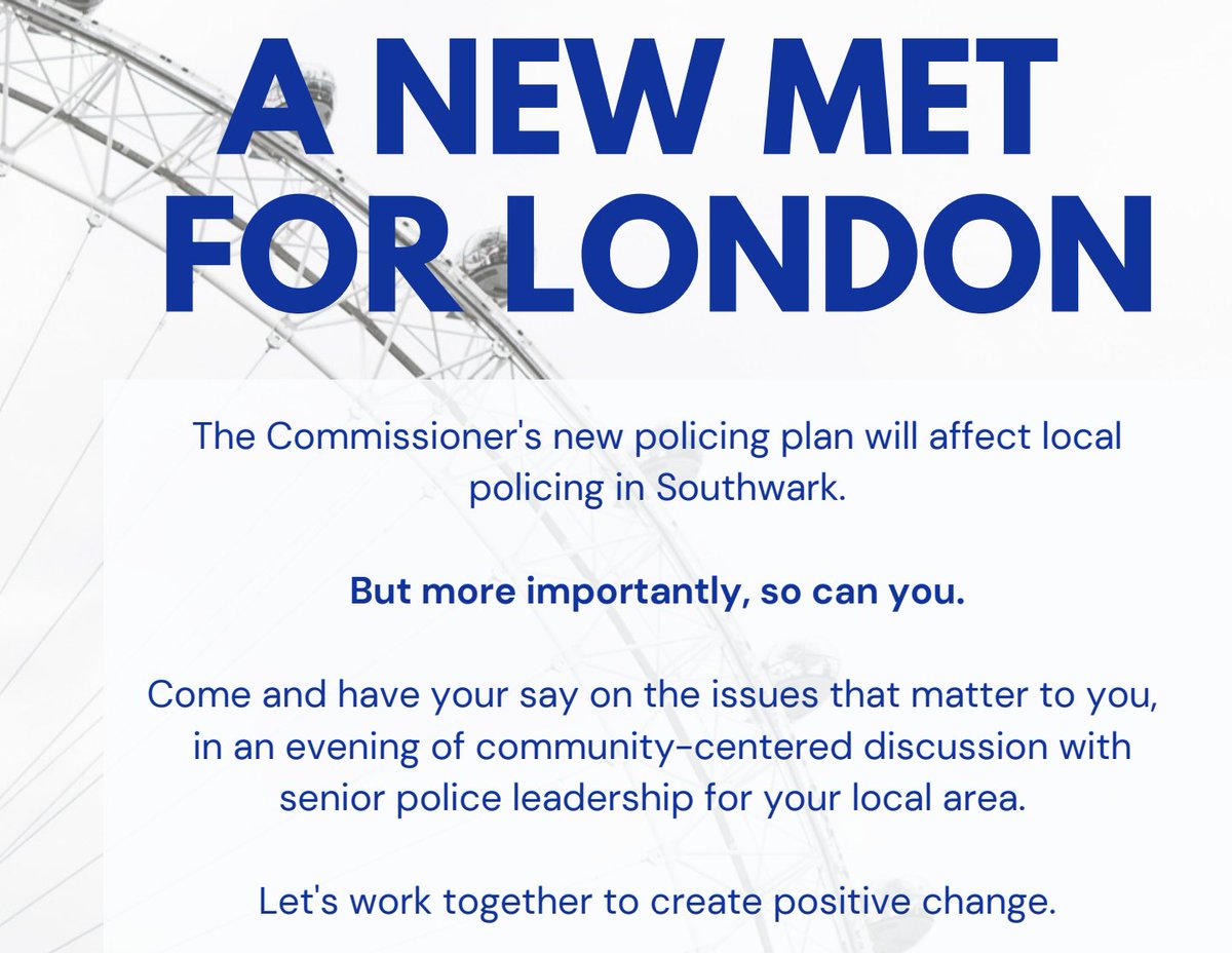 27 July 6.30-9pm
<a href="/lb_southwark/">Southwark Council</a> are holding a public meeting to discuss what residents want from local policing
Community Conversation – Developing trust and confidence in policing for Southwark
Cherry Garden Tenants Hall (entrance Southwark Park Rd)
210 Jamaica Rd #SE16 4RT