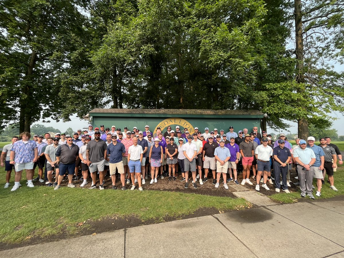 IanMGood's tweet photo. Kenyon Football Golf Outing is back! Thank to all who came out to support. Looking forward to a great day on the course. #Owls #PurpleReign https://t.co/ISXIAR5u1I