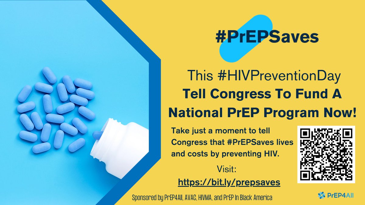 Today is #HIVPreventionDay and we’re joining Prep4all, AVAC, HIV Medicine Association, and Prep In Black America in calling on Congress to establish a National PrEP Program to expand equitable access to this proven and effective medication.