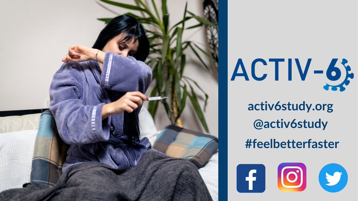 Together, we can change the future of #COVID19 treatment. #ACTIV6study is testing #RepurposedDrugs for at-home symptom relief. Learn more about this remote #ClinicalTrial at activ6study.org
@ncats_nih_gov @PCORnetwork #FeelBetterFaster