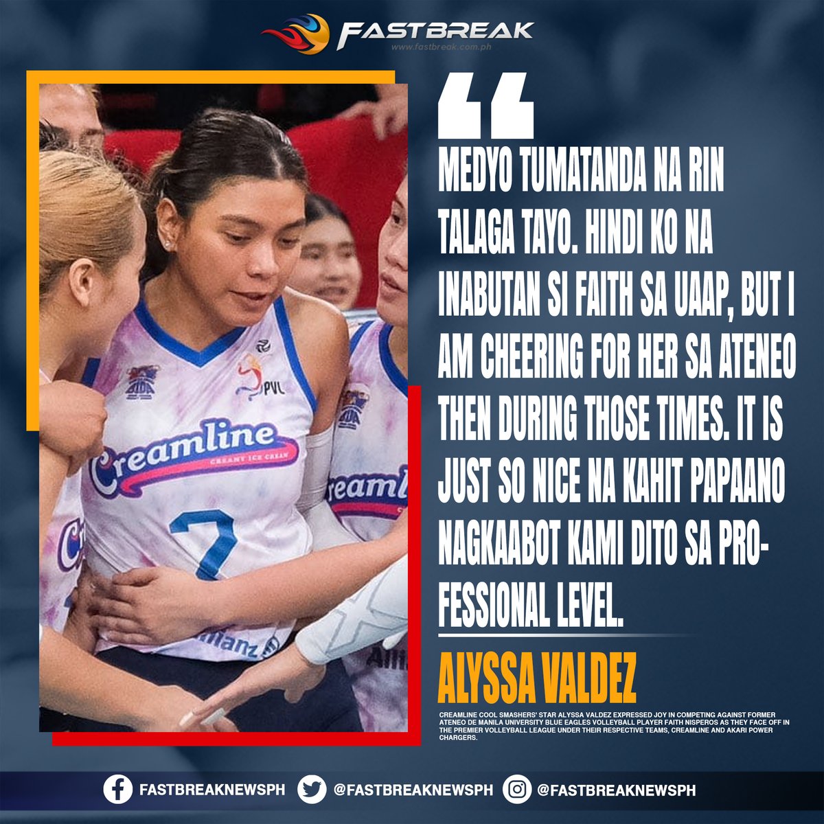 Valdez expressed regret that she and Nisperos didn't have the opportunity to play together for the Blue Eagles in the UAAP. However, she expressed gratitude for the chance to finally face Nisperos in the professional league.

READ:  https://t.co/xUsRM6mHIv https://t.co/8olzj5WzCv