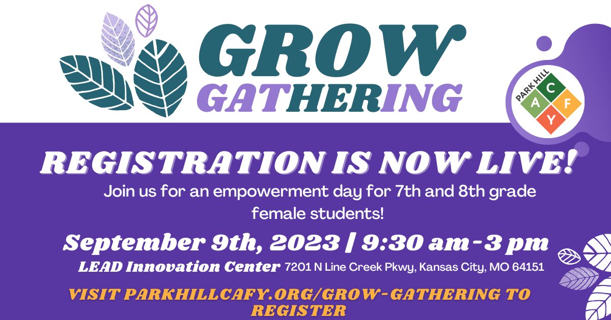 Registration is now open for the upcoming #GrowGatHERing2023 event! This event is designed for 7th and 8th grade female students, providing them with an incredible opportunity to learn, grow, and thrive. Click the link to register now: parkhillcafy.org/grow-gathering <a href="/ParkHillCAFY/">Park Hill CAFY</a>