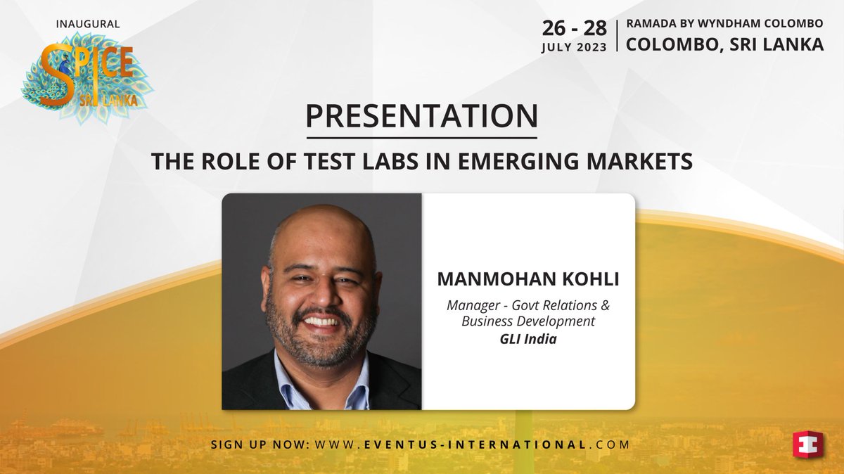 Join GLI at SPiCE Sri Lanka, where Manmohan Kohli, Government Relations &amp; Business Development Manager for GLI India will speak about  ‘The Role of Test Labs in Emerging Markets’ on Thursday 27th July at 10.45am. 

#GLI #GamingLabs #GLIWheretoNext #Spicesrilanka