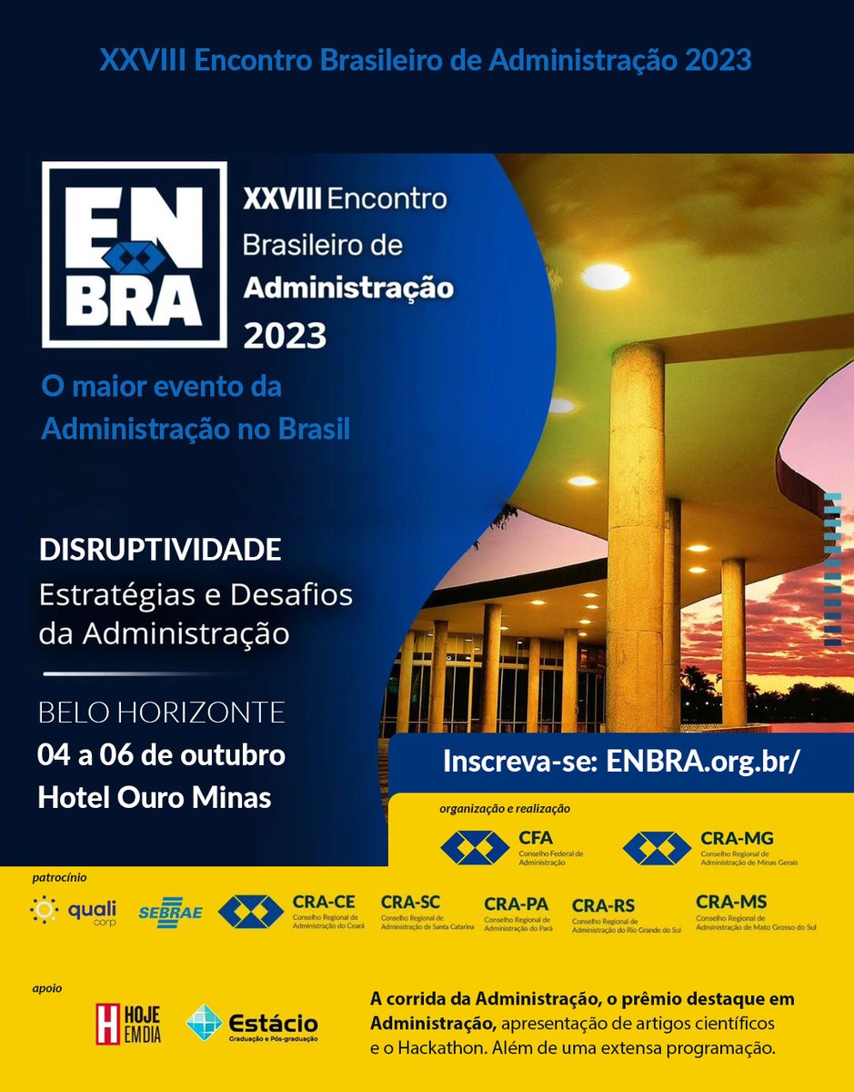 cfaadm's tweet photo. Com o tema “Disruptividade: Estratégias e Desafios da Administração”, o evento coloca a capital mineira no circuito da discussão sobre o que há de mais inovador no mercado e sua aplicabilidade na profissão.
Inscreva-se em https://t.co/wm7WwKWmrf. https://t.co/cNH13EOp26