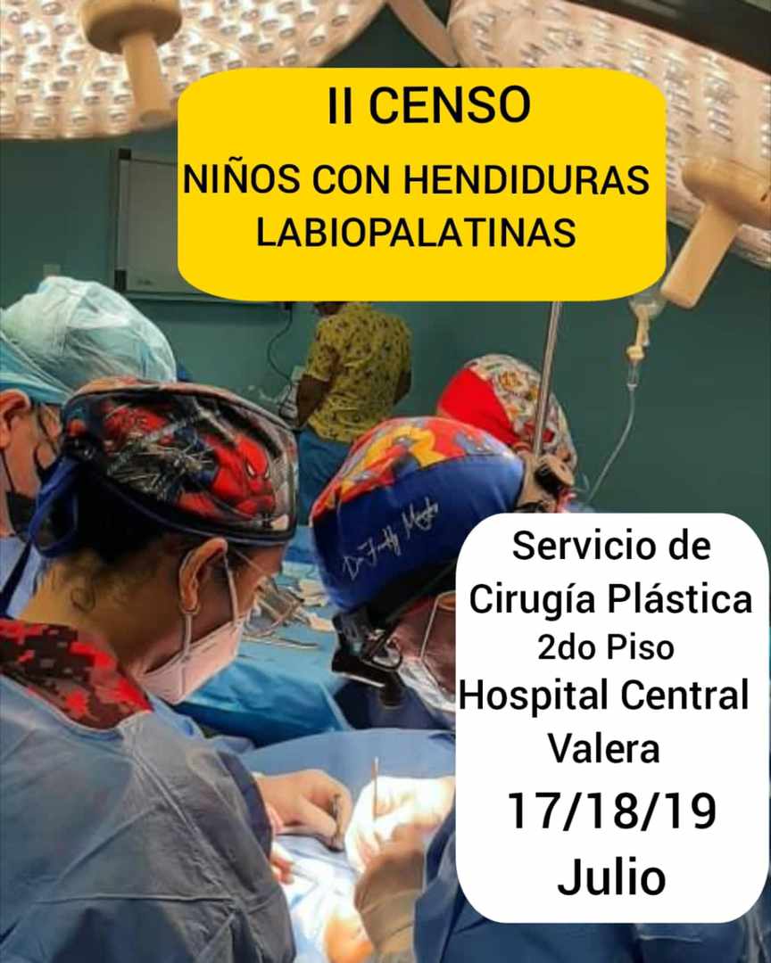 GlosadeValera's tweet photo. El Servicio de Cirugía Plástica del Hospital Universitario Dr. Pedro E. Carrillo de #Valera informa que el Lunes 17, Martes 18 y Miércoles 19 de Julio, en la mañana, se estará elaborando censo de todos los niños con esta afección congénita.
#17Julio
#Hupec https://t.co/iSfVMjrYhP