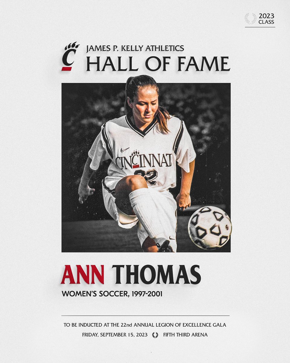 GoBearcatsWSOC's tweet photo. Congratulations former Bearcat great Ann Thomas on being inducted into the 2023 James P. Kelly UC Athletics Hall of Fame Class!!

#Bearcats https://t.co/tYJyDMpfI2