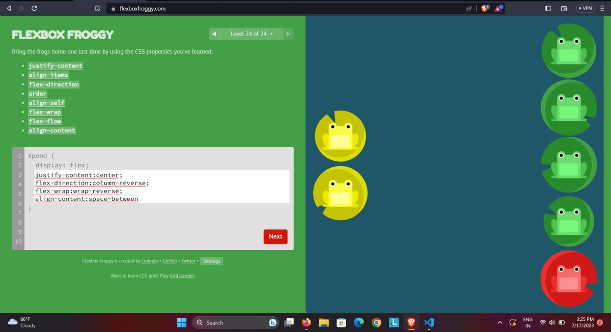 Siddharth7451's tweet image. Day 29 of
Learning #webdevelopment 
Today I practice all flexbox property by playing a game  
Flexbox froggy.
Which is good to practice flexbox property .
--------------------------------------
Learn css another topics name 
GRID  {PART 1}✅
#100DaysOfCode
#Learninganddevlopment