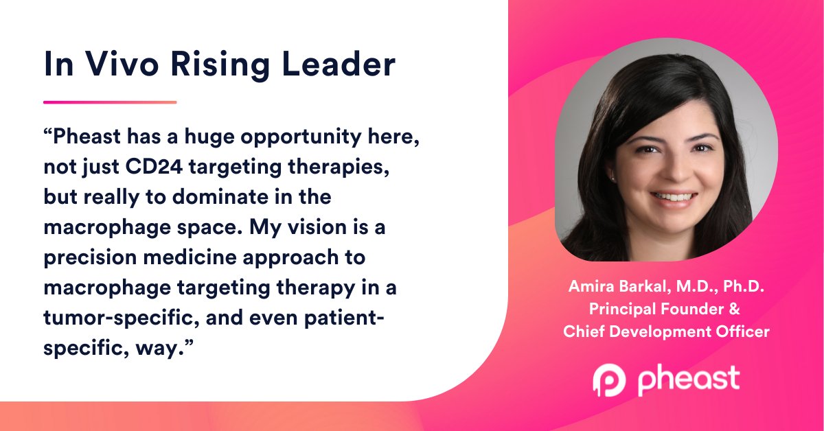 Pheast Therapeutics (@pheast_inc) on Twitter photo For In Vivo’s Rising Leaders <a href="/LucieLEllis/">Lucie Ellis-Taitt</a> chats with <a href="/AmiraBarkal/">Amira Barkal, MD/PhD</a> about how she “dreams big and is fearless,” taking down barriers as she leads Pheast’s #CD24 program at the same time as she helps #cancer patients as a resident physician.
<a href="/INVIVOnow/">In Vivo, Citeline Commercial</a>: bit.ly/3r5i7L9 For In Vivo’s Rising Leaders <a href="/LucieLEllis/">Lucie Ellis-Taitt</a> chats with <a href="/AmiraBarkal/">Amira Barkal, MD/PhD</a> about how she “dreams big and is fearless,” taking down barriers as she leads Pheast’s #CD24 program at the same time as she helps #cancer patients as a resident physician.
<a href="/INVIVOnow/">In Vivo, Citeline Commercial</a>: bit.ly/3r5i7L9