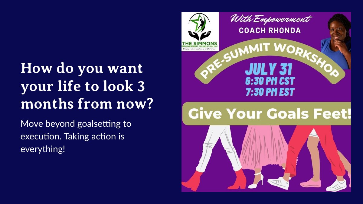 This workshop will be fire! By the end of the session, you'll have a laser-focused plan of action toward your goals for the next 3 months. Plus, you'll get a promo code to save 20% on the VIP Pass for the Summit next month. give-your-goals-feet.eventbrite.com