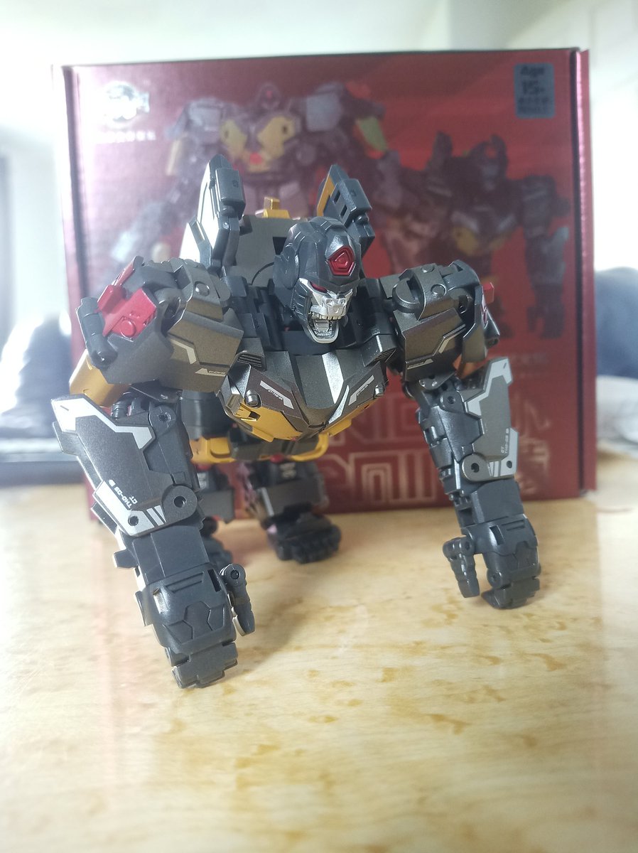 Kureigu8's tweet image. 2/3 Altmode is really limited articulation on the back legs, not much you can get out of poses. Nice gorilla face sculpt. #Transformers #Altmode #Gorilla #ThorMini #CangToys