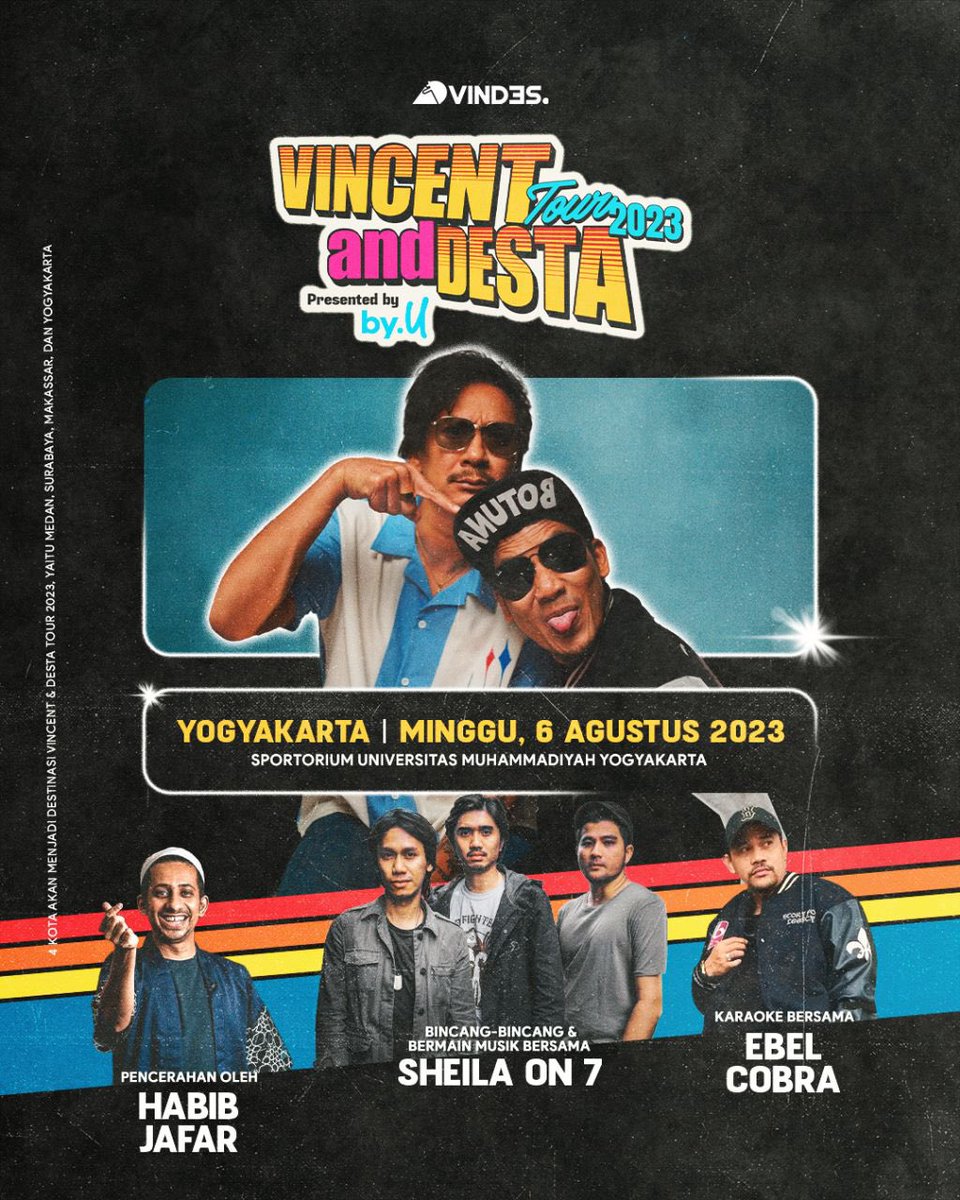 vindestwitt's tweet photo. YOGYAKARTA PIYE KABARE? INI YANG KAMU PERTANYAKAN KAN?!

Inilah yang dimeriahkan dengan perbincangan &amp; permainan musik @vincentrompies @desta80s bersama @sheilaon7

Sebuah pencerahan oleh Habib @Husen_Jafar juga sesi karaoke bersama Ebel

Beli di https://t.co/o9ilxMoRTI https://t.co/6RF1UhqZGk