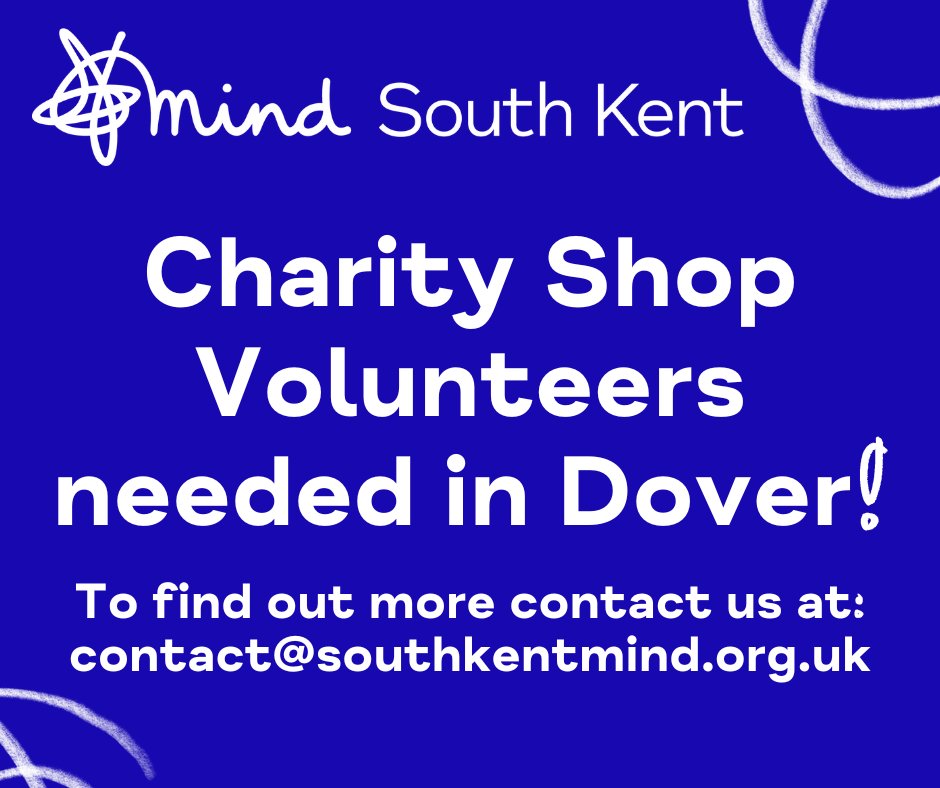 SouthKentMind's tweet photo. Hello all! We're looking for volunteers at our new charity shop in #Dover (Biggin Street)
If you’re considering volunteering then please do visit our Dover shop and have a chat with the team or contact us at contact@southkentmind.org.uk.

#volunteering #doverkent #kent https://t.co/sU471WpcAO