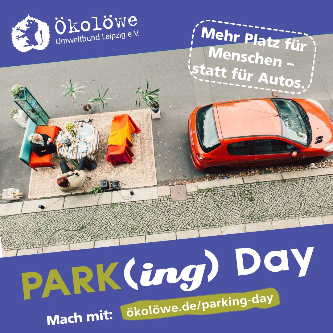 Normalerweise stehen auf Leipzigs Parkplätzen Autos. Am #ParkingDay sieht das anders aus: Liegestühle, Pflanzen, Sofas – statt Autos! Am 15. September ist es wieder so weit. Mach mit! 👉 In nur 4 Schritten wird aus einem Stellplatz ein Ort für Menschen:
oekoloewe.de/parking-day-le…