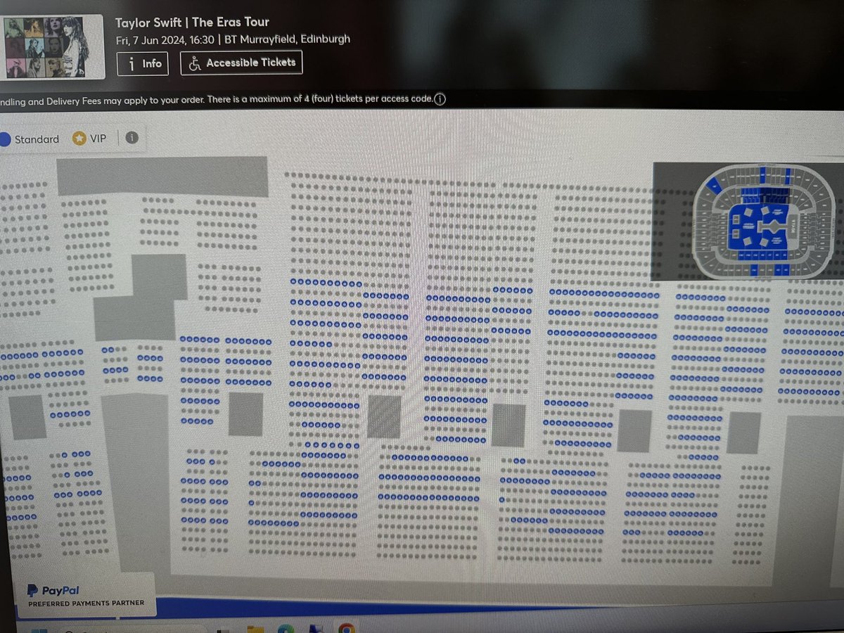 swiftly_camila's tweet photo. General sale started at 11am today and there are THIS MANY seats still available for Edinburgh N1 (its like this all the way round the stadium) but every seat is the top VIP ticket…£661 each. How is this allowed?! #TStheErasTour https://t.co/sYNEf71v79