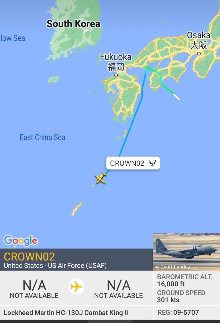 Oceanworldfree's tweet photo. 🇺🇲USAF CROWIN02 09-5707 #AE4BE0

#ŌshimaStrait #大島海峡

HC-130J Combat King II (Amphibious C-130?) https://t.co/AnRK2PoWlD