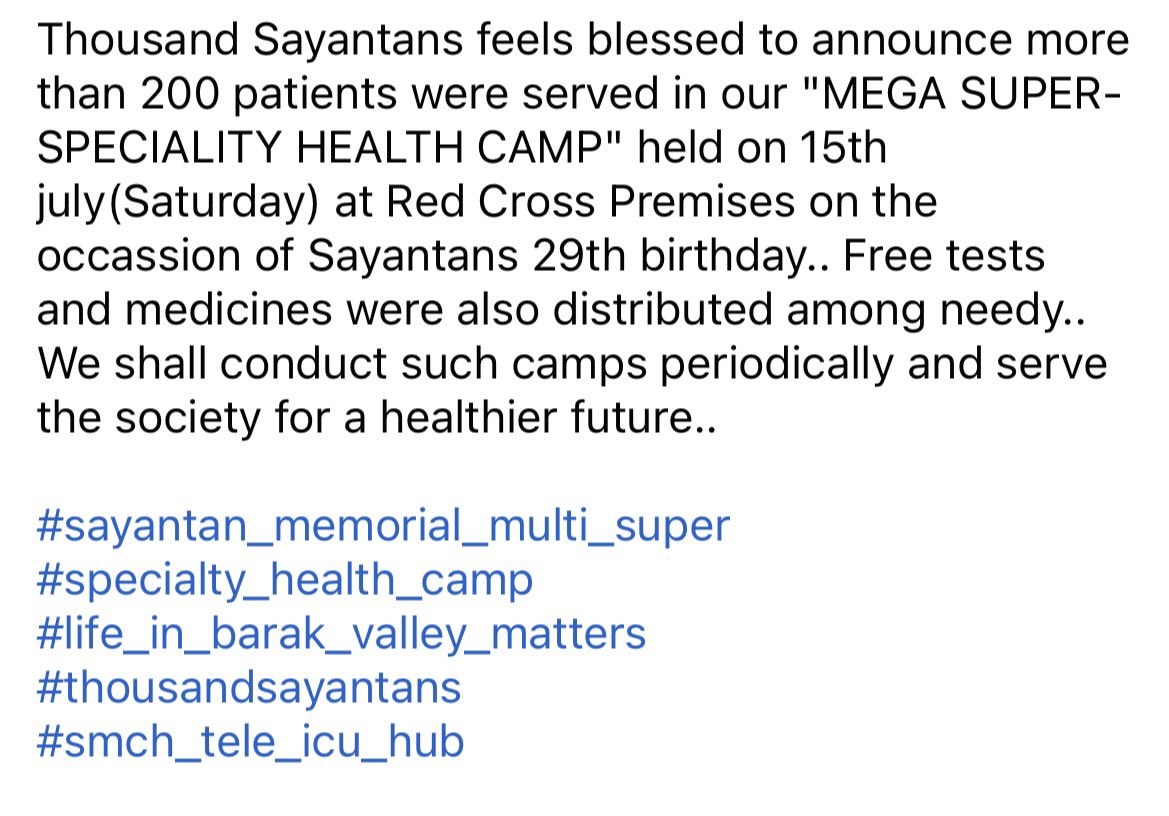 TSayantans's tweet photo. Successful Mega Super Speciality Health Camp ! 

#thousandsayantans
#lifeinbarakvalleymatters

@himantabiswa @CMOfficeAssam @MoHFW_INDIA @silcharliveIN https://t.co/9RZEcj3x6C