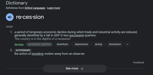MartiniRita's tweet photo. Want to make a huge impact in your trading or investing?

Look up things you previously took for granted, the results may surprise you

Recession - lets look it up

2 quarters of down economic growth

so according to this we had one in 2021 not Covid 2020

1/ https://t.co/d8s7mJ2DWO