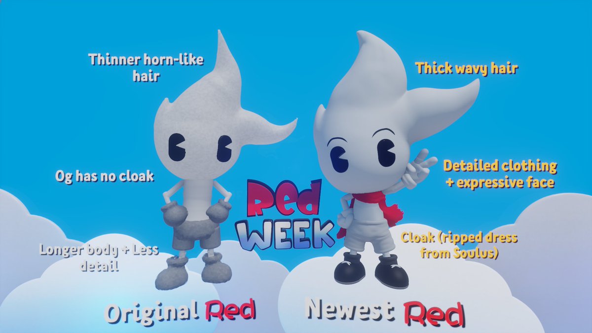 #RedWeek

A comparison of Reds Original character model v his current one!