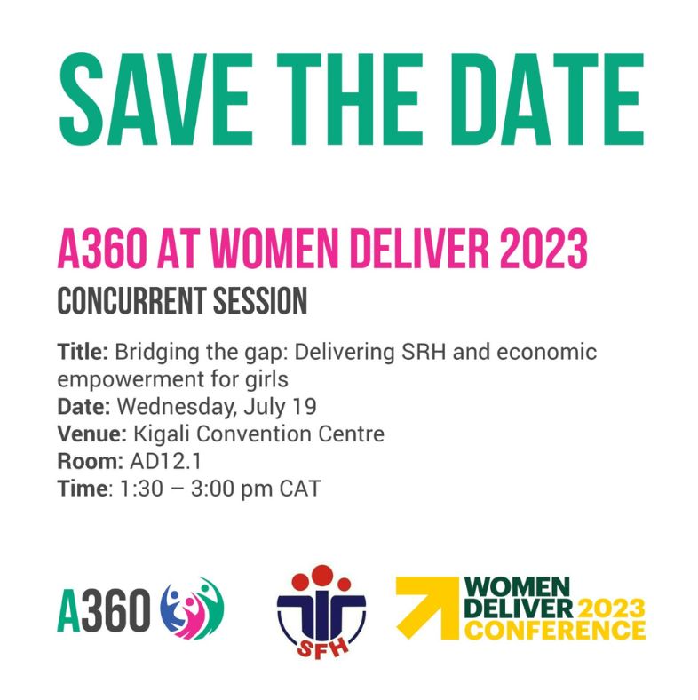 a360nigeria's tweet photo. Join the Project Director, A360 Global, Fifi Ogbondeminu at the Women deliver 2023 conference, as she shares insights and lessons on ‘Bridging the Gap: Delivering SRH and Economic Empowerment for Girls’ on Wednesday, 19 July, 2023 in Kigali, Rwanda by 1:30pm. #wcd2023 @SFHNigeria https://t.co/8jBfBf6VxE