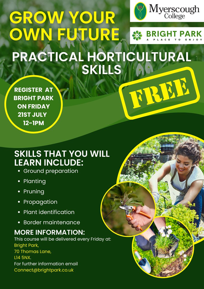 BrightParkL14's tweet photo. We are very excited to be working with @CroxtethCampus to deliver FREE Grow Your Own Future course.🌱
This is a City &amp; Guilds Level 1 Qualification.
No previous experience is necessary- just lots of enthusiasm!
Register at Bright Park this Friday 21st July 12-1pm. https://t.co/F3BR84XYx6