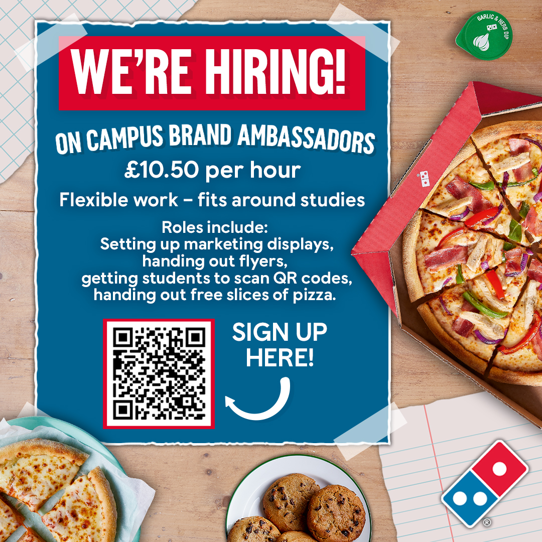 #AD Earn some extra money while representing a brand loved by students all over the country. Dominos are currently looking for students, like you, to join the team as student ambassadors. For more information on this exciting opportunity, visit: admin.liveforce.co/company/SK_Gro…