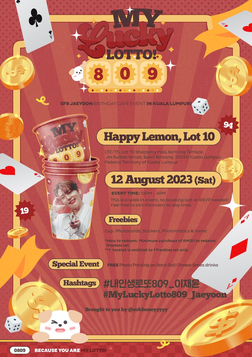oohhoneyyyyy's tweet photo. 🧧┊𝙔𝙤𝙪 𝙖𝙧𝙚 𝙢𝙮 𝙇𝙪𝙘𝙠𝙞𝙚𝙨𝙩 𝙇𝙤𝙩𝙩𝙤₊˚✩彡

+.*☆ #MyLuckyLotto809_Jaeyoon
#내인생로또809_이재윤 ☆*.+

ㅡ 𝗦𝗙𝟵 𝗝𝗮𝗲𝘆𝗼𝗼𝗻 𝗕𝗶𝗿𝘁𝗵𝗱𝗮𝘆 𝗖𝗮𝗳𝗲 𝗘𝘃𝗲𝗻𝘁 𝗶𝗻 🇲🇾

🗓 12th Aug 2023, SAT
⏰ 11AM - 4PM
📍 Happy Lemon, Lot10

ㅡ 많관부💛 #SF9 #JAEYOON #재윤 https://t.co/Q4iNOztv0o