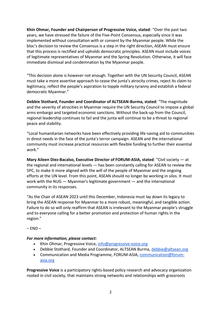 PVamplify's tweet photo. 📢 PV, @Altsean &amp; @forum_asia call on #ASEAN &amp; #UNSC to move beyond #5PointConsensus &amp; coordinate actions to cease military junta’s atrocity crimes.

@ASEAN must rectify current approach &amp; include #Myanmar's legitimate actors in the review of 5PC.

🔗 https://t.co/eiMwAUJUFO https://t.co/lpzjRYYvxU
