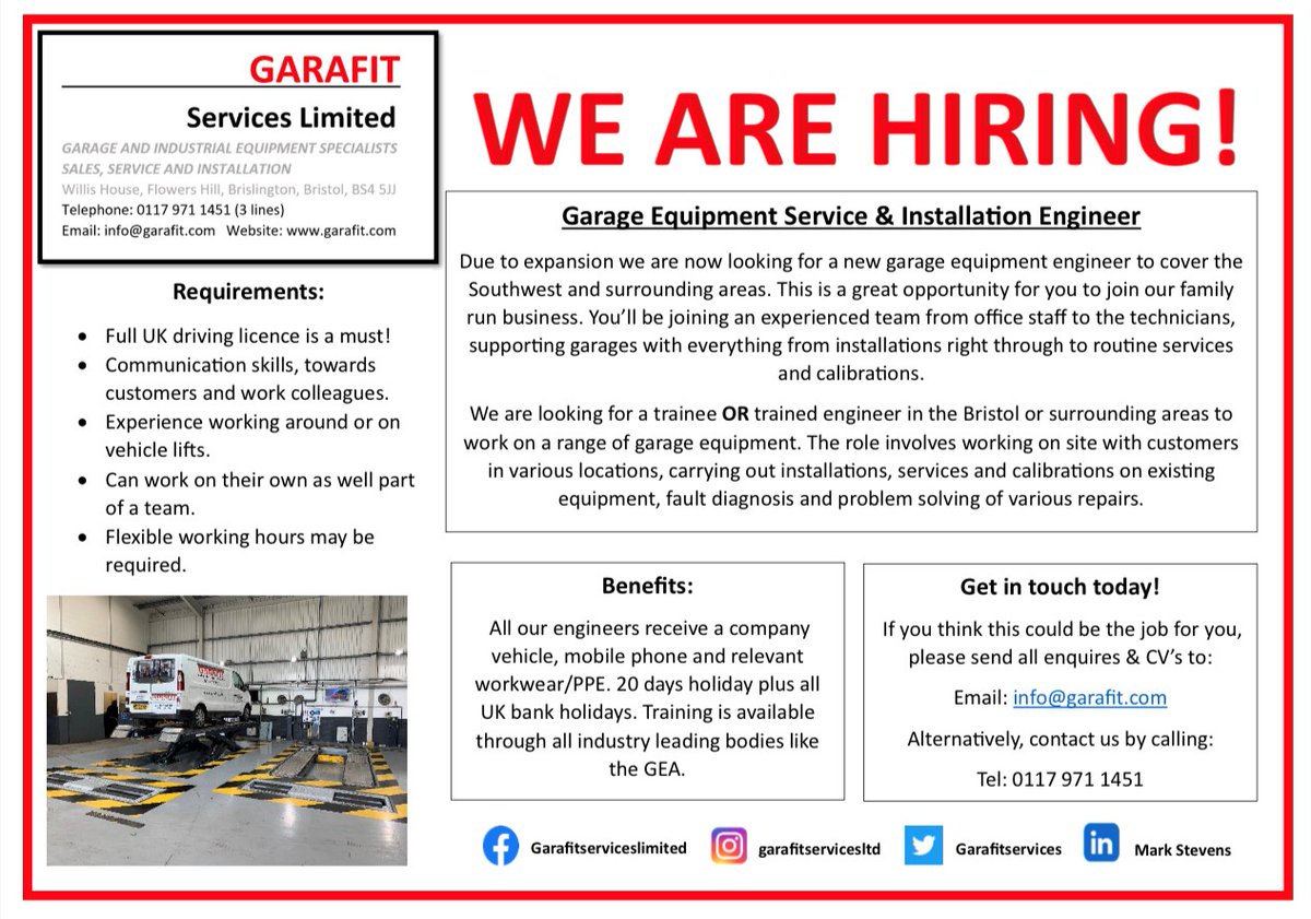Garafitservices's tweet photo. ‼️ APPLY TODAY ‼️
📞0117 971 1451
✉️ info@garafit.com
Or apply via our LinkedIn Job post by clicking the link below:
https://t.co/uIG2HY3yag

#newjob #newjobopportunity #trainee #trained #garageequipment #garafitservices #installs #installation #calibrate #calibration #servicing https://t.co/uIZOFlTPkZ