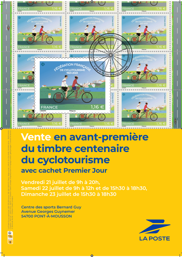 LPNews_GE's tweet image. #PontAMousson | A l’occasion du centenaire du #cyclotourisme, La Poste émet un #timbre qui sera proposé ce week-end en avant 1ère à Pont-A-Mousson 🚵
✅ Les amoureux de la bicyclette et amateurs de beaux timbres sont attendus au centre des sports B. Guy les 21, 22 &amp;amp; 23 juillet 👌