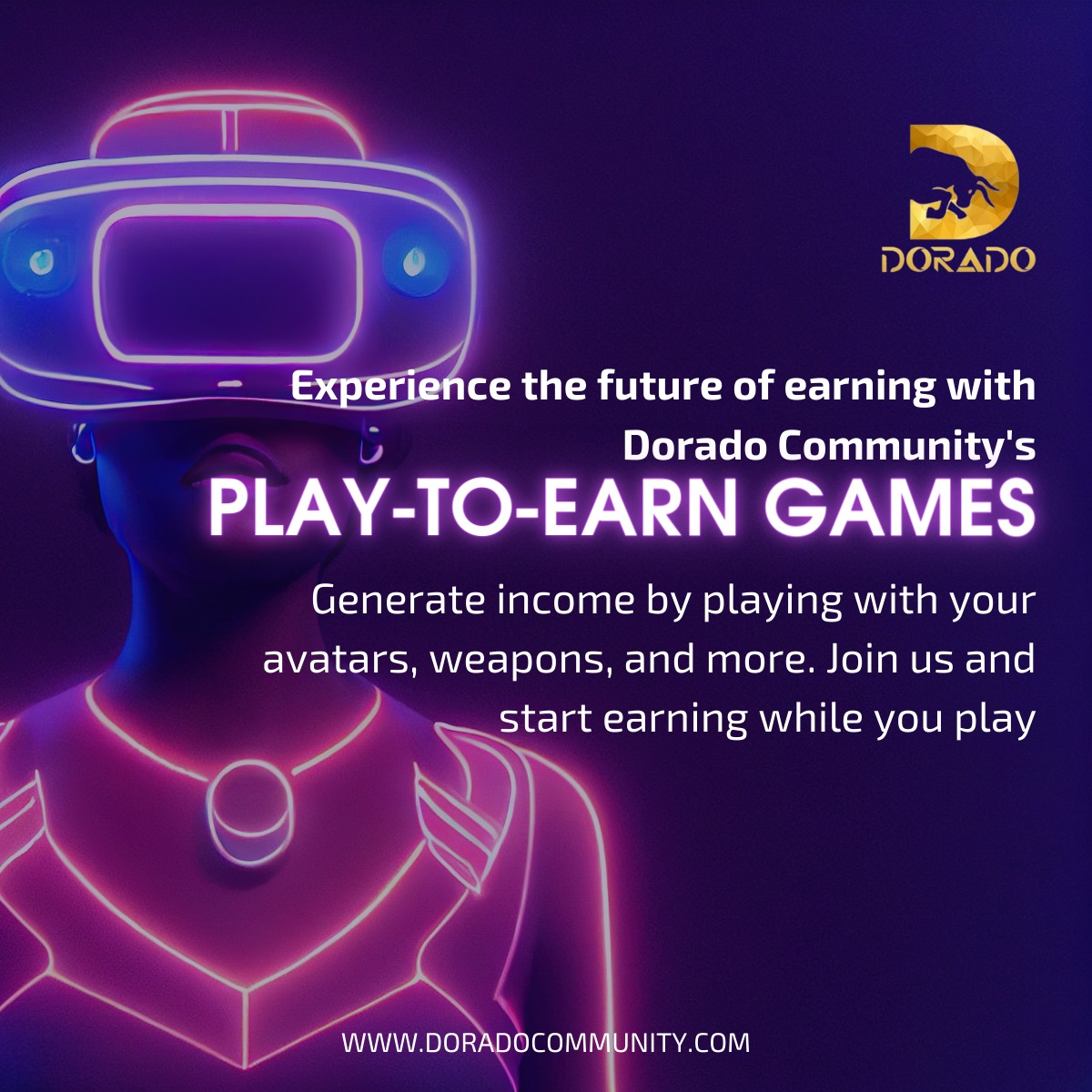 CommunityDorado's tweet photo. Step into the future of earning with Dorado Community's play-to-earn games. Generate income by playing with your avatars, weapons, and more. Join us and start earning while you play.

#futureofearning #incomegeneration #gamingrevolution #earnwhileyouplay #doradocommunity https://t.co/idbbIuUF4W