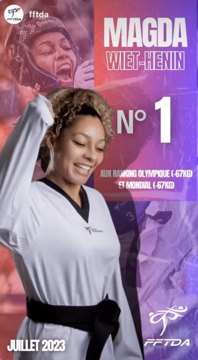 Ranking Juillet 2023:

Olympique N•1
Mondial N•1 

🙏🏽

<a href="/FFTDA/">FFTaekwondo</a>