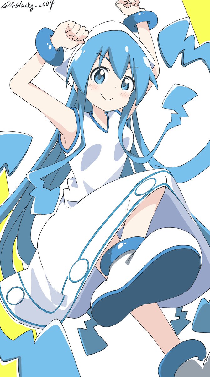 ikamusume 1girl solo blue hair blue eyes dress tentacle hair hat  illustration images