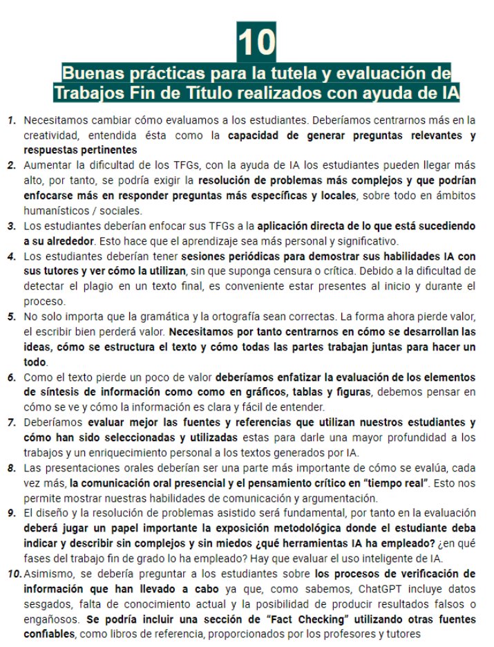 Apuntad en vuestra lista de lecturas para la piscina / playa,  reflexiones en la UNED sobre el uso de ChatGPT y esos cacharros en las aulas:

⬇️Buenas prácticas en el uso de la IA en la realización de trabajos fin de título / Grado ⬇️
Descarga: zenodo.org/record/8154810

#chatgpt