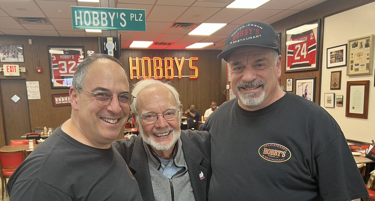 Two living legends (and Michael) at Hobby’s on Friday. It was great to spend a few minutes with The Maven, Stan Fischler, after NJ Devils development camp. Stan came for the food, we enjoyed the stories. #njdevils #stanfischler #pastrami