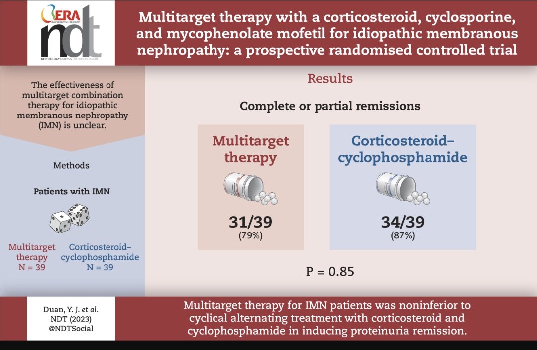 deniise_am's tweet photo. Tratamiento nefropatía #membranosa
💊 #Multitarget vs CYC + PDN

👉🏻Terapia multigarget no inferior para lograr remisión parcial o completa a 12 meses 
✔️Menos efectos adversos
@NDTsocial

https://t.co/XiJm4dYbjv https://t.co/zsPfHdtF1K