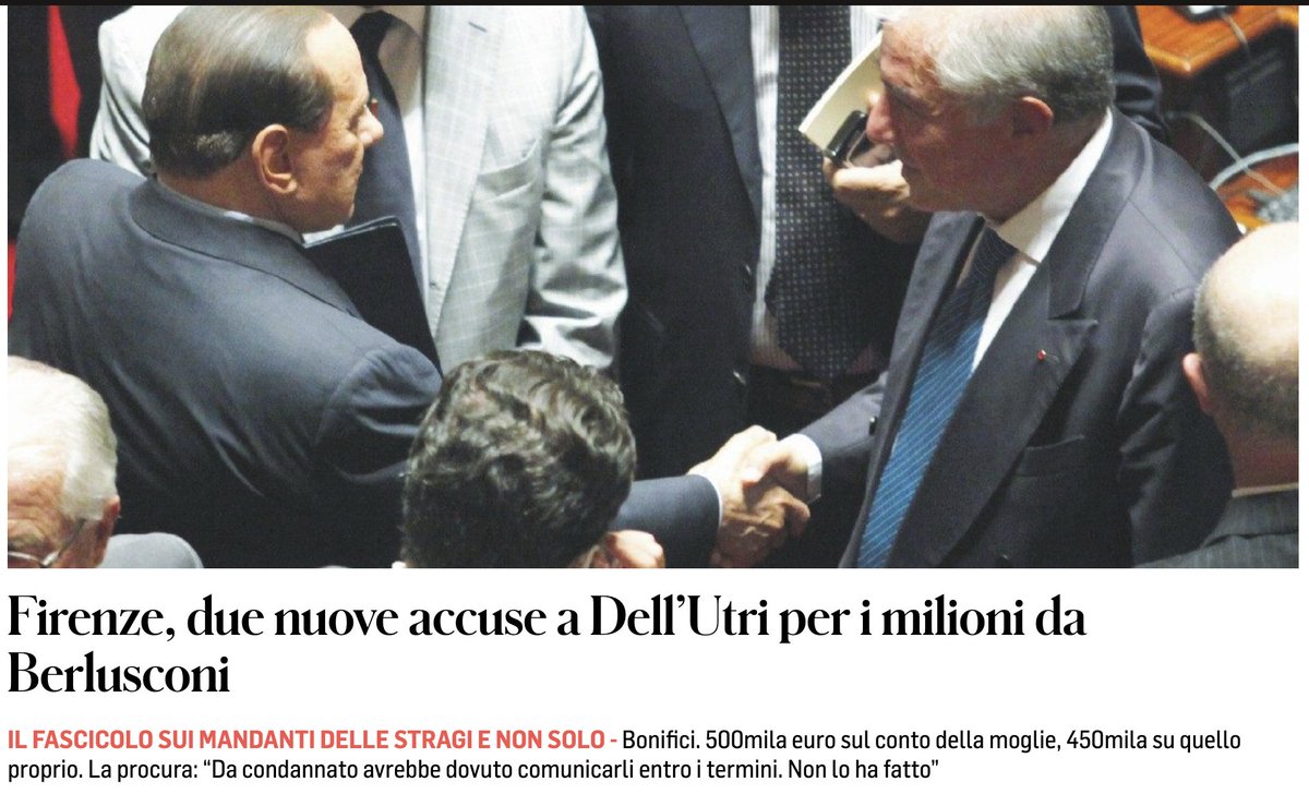 ValterRimini's tweet photo. Nuove accuse a Dell'Utri per i milioni che gli ha regalato Berlusconi. I bonifici milionari sono il nuovo #vinavil per tappare la bocca a chi sa, e non vuole parlare.
Marina Berlusconi nulla da dire?
#controcorrente #zonabianca #16luglio #17luglio #inonda #IMBECILLI_al_potere https://t.co/ZwxcrJfrWV